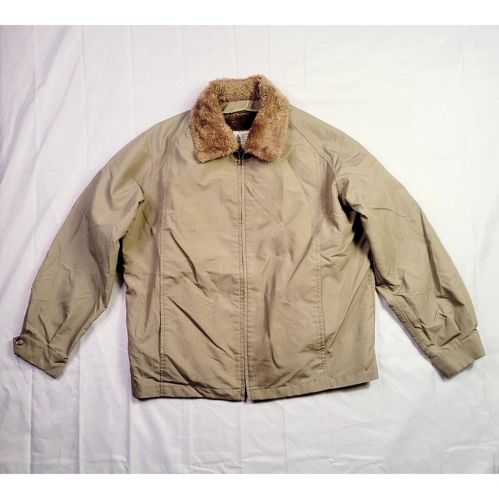 London Fog‎ Men's Vintage Harrington Jacket 42 Tan Faux Fur Lining Collar J74